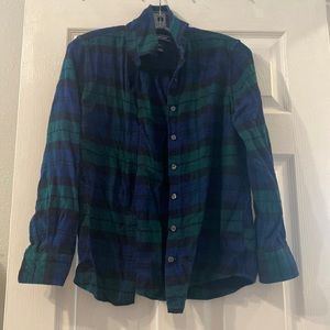 Navy and Green Plaid Flannel Button Down